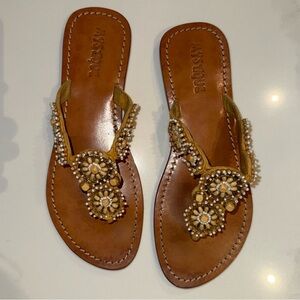 Mystique Boutique Gold and Brown Embellished Sandals